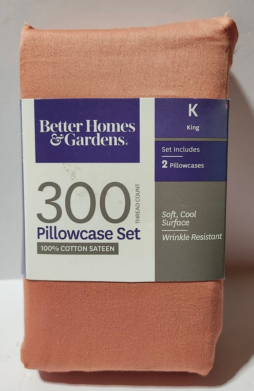 Better Homes & Gardens King Pillowcases Coral Freesia 300TC Cotton Sateen 2pc